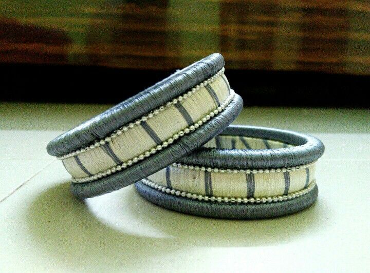 Silver Grey Thread Bangle Pair
